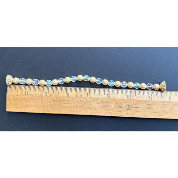 VTG Joan Rivers Stretch Bracelet Aurora Borealis Crystals Faux Pearls 7.75" - Picture 8 of 8